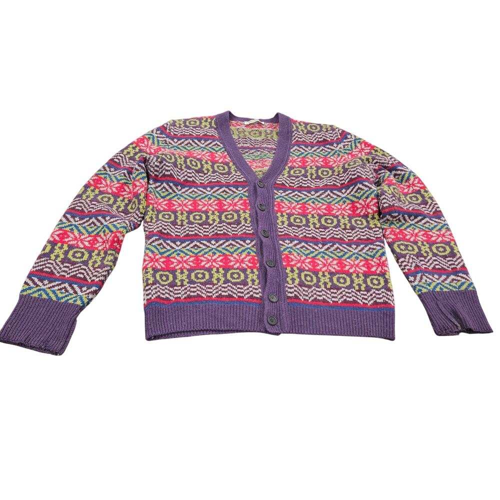 John Smedley Fair Isle Wool Cardigan Women L Luxury British Knit Sweater